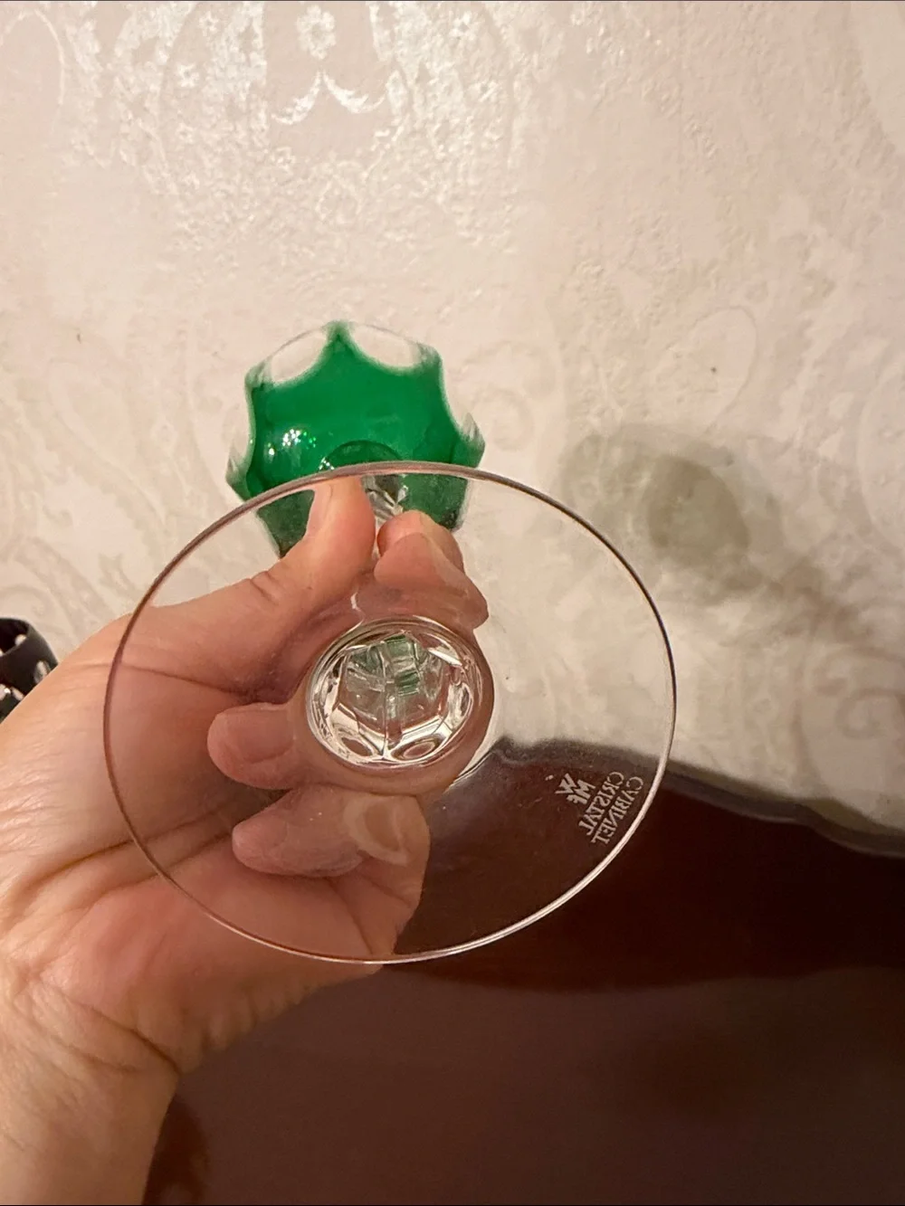 Vintage Emerald Cut-Panel Crystal Wine Goblet